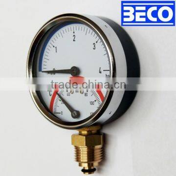 Black steel case boiler temperature pressure gauge