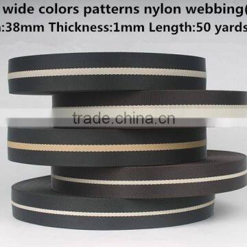 38mm black with white strip nylon bag webbing belt,webbing strip