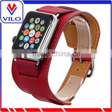 Genuine Leather Cuff Bracelet Smart Watch Band Replacement With Adapter Metal Clasp for Apple Watch iWatch All Models