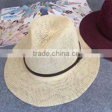 Women fashion summer beach caps with leather belt panama hat straw hat