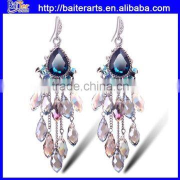 China Jewelry Long Sapphire Bohemian Crystal Chandelier Western Style Earrings