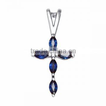 Lastest Design Big Blue Stone Silver Cross Pendant