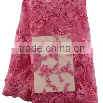 CL17-108 high quality embroidery mesh lace african french beaded net lace fabric with beads