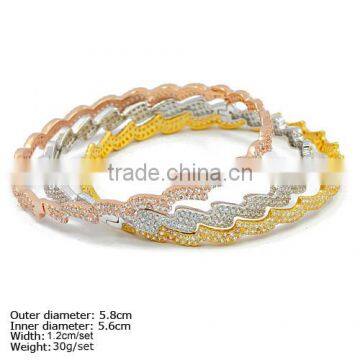 CZQ-0011 925 Silver Bangle with CZ Stones 3pcs into 1 Bangle with 3 Colors Plating Open Silver Bangle