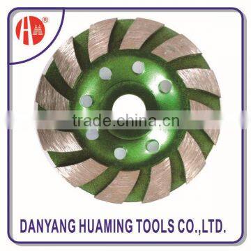 China Danyang factory high quality power tool diamond continuous turbo cup grinding wheel