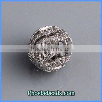 Wholesale Hollow Out 12mm Metal Beads Pave CZ Crystal Rhinestone Charms Jewelry Findings PCZ-1201