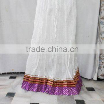 Girls Wear Cotton Long Wrinkle Skirt In Pure Cotton Fabric & Designer Lace