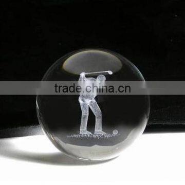 3D laser engraved crystal ball shape paperweight as golf souvenir gift