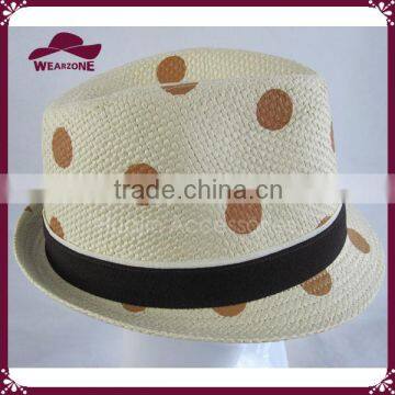 Dot Pattern Printed Natural Straw Hat