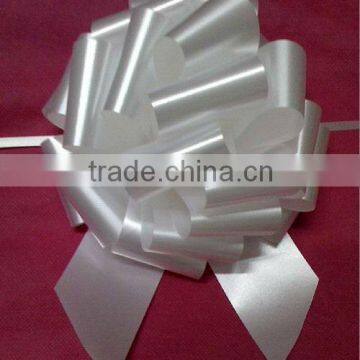 HOT SALE! 5 Inches White Plain Poly Hongkong Pom Pom Pull Ribbon Bow