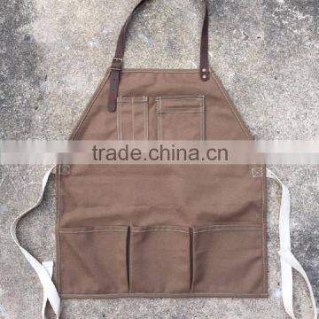 New barista Canvas Apron with 3 pockets and Neck Leather Handmade