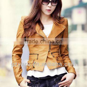 Women Ladies Washed PU Female Jacket