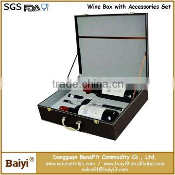 2 bottle leather wine box with handle