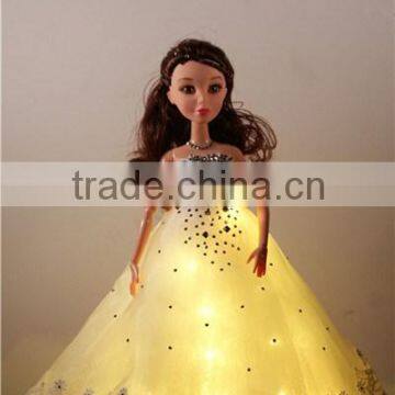 Light Up Joints Moveable Barbie Doll with Diamonds & Flowers on Dress