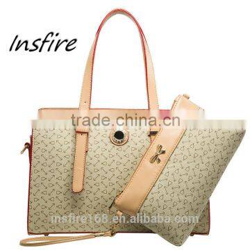 Wholesale PU leather 2 pieces womens handbag bag set