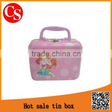 tin rectangular lunch box with handle