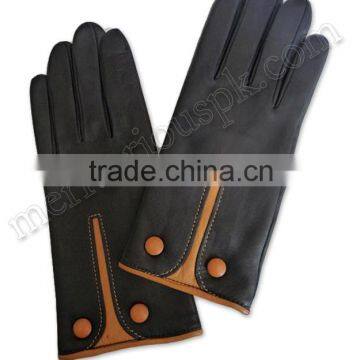 Black brown button Ladies Fashion Leather Dressing Gloves