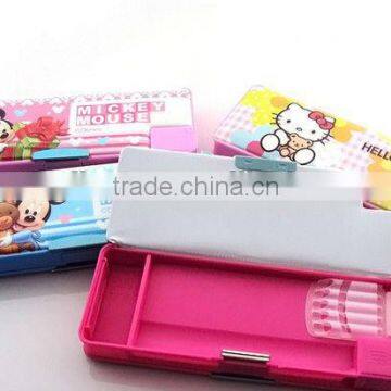 Double layer pencil case with sharpener/ fancy pencil box/cool pencil box HT1025