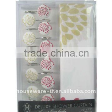 2011 hot-selling and the newest 12pcs/set shower curtain with resin hooks