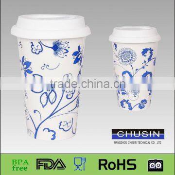 Chinese style ceramic tea cup with silicone lid