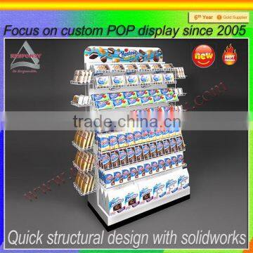 Custom high capacity grocery store display shelf with side basket shelf