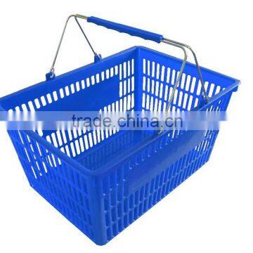 RH-BPH25-3 25L Plastic Supermarket Basket With Metal Handles