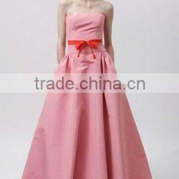 Strapless red ribbon pink taffeta ball gown vestidos de fiesta 12169