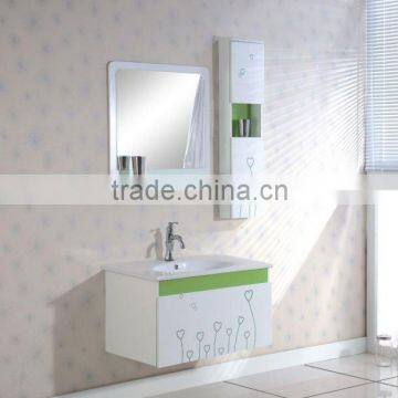 white mirrored MDF, PVC wall mounted cast shower pan and bathroom vanity