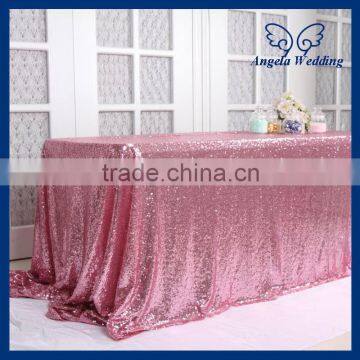 SQ006A Popular Custom made beaded metalic 6ft rectangle wedding decoration rose pink sequin table cloth