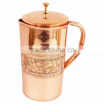 IndianArtVilla Handmade Designer Pure Copper Jug Pitcher With Lig 1000 ML - Storage Drinking Water Home Hotel Restaurant