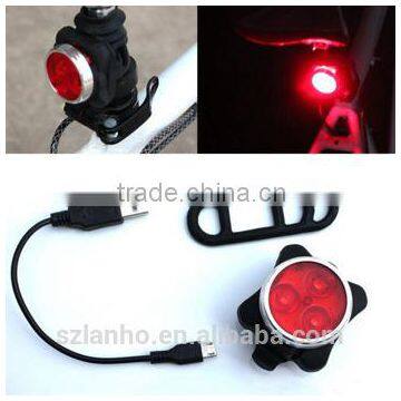 New Bicycle Bike Cycling Led Red Tail Rear Safety Warning Light Lamp USB Rechargeable