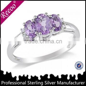 Amethyst Color CZ Art Deco Vintage Style Fashion 925 Silver Ring