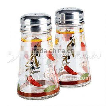 SINOGLASS 2 pcs cone shape clear galss salt & pepper set with TUSCANA SUMMER decal