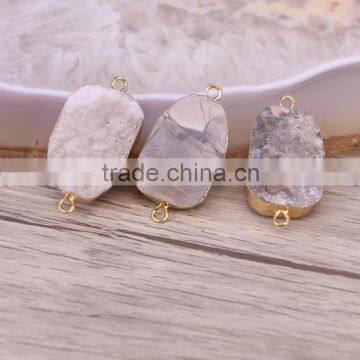 Gold Plated Natural Agate Titanium AB Druzy Geode Connector Double Bails White Druzy Gemstone Geode Jewelry photo-3