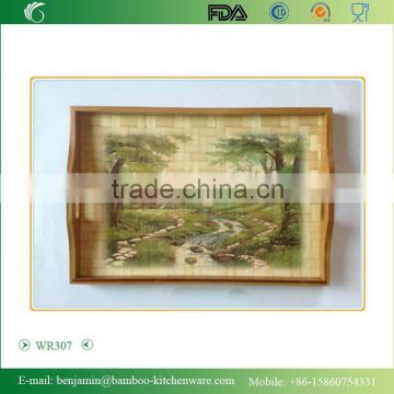 BR307/Bamboo Serving Tray With Bamboo Edge,Printing Image,Warp Knitting