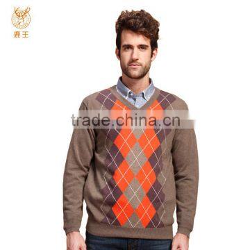 Men Knit Cashmere Sweater Manufacturer, Latticed Heavy Cashmere Sweater