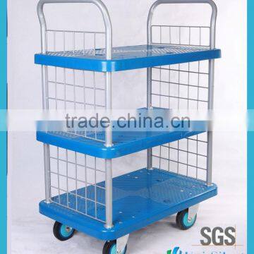 3 layers plastic library book trolley on wheels