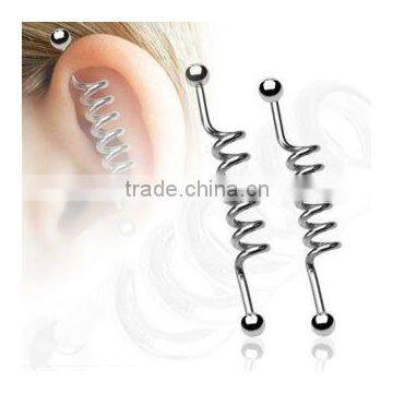 stainless steel corkscrew industrial barbell body plug jewelry ear piercing