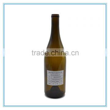 750ml glass bottle with cork for wine