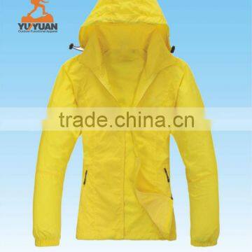 Women's lightweight waterproof yellow windbreaker jackets with hood