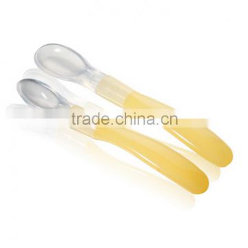 2016 Alibaba Express China Assorted Colors Silicone Baby Spoons ,handle baby spoon