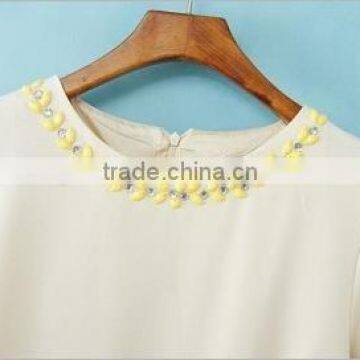 Beige Color Block Rhinestone Three Quarter Length Sleeve Dress photo-3