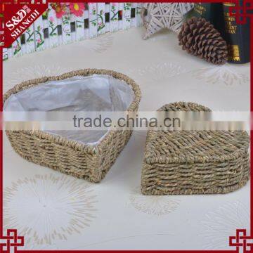 Decoration Shallow Mouth Design Straw Woven Heart Shaped Flower Pot photo-3