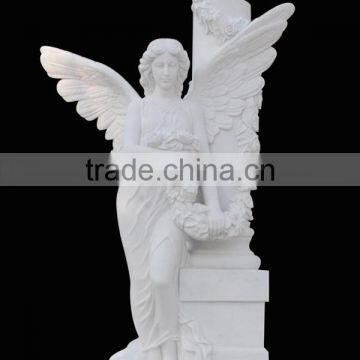 Hand Carved White Marble Angel Engraving Tombstone photo-2
