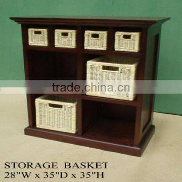 HOT Europe wholesale solid wicker basket drawers wooden cabinet