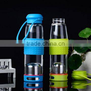 Haonai promotional borosilicate sports filter water glass bottle with silicon sleeves