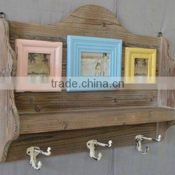 2016 Vintage Wood Wall Shelf With Hooks and Photo Frame photo-5