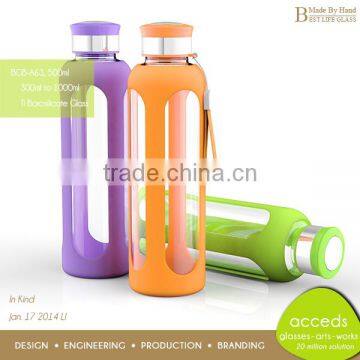 Foodgrade Portable Sport Borosilicate Manufacture of Glass Bottle With Silicon Sleeve photo-4