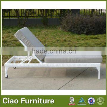All-Weather Sunbed Patio Wicker White Sun Lounger With Wheels photo-5