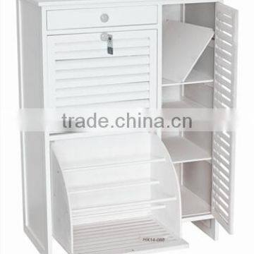 Wooden Indoor White Louvered Doors Shoe Organizer